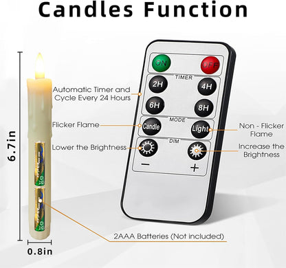 Flameless Taper Candles with Remote, 6.7 Inch Short Taper Candles Battery Operated with Flickering 3D Flame, Led Candle Sticks Safe for Windowsill Wedding Home Christmas Decor, Ivory, Set of 6