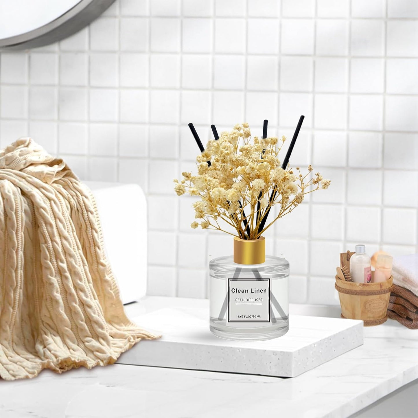 Reed Diffuser Set of 3 Pack,Clean Linen,Eucalyptus & Mint,Ocean Scented Oil Diffuser with 4 Sticks,Reed Diffusers for Home,Living Room,Bathroom Air Freshener Diffuser,50ml x 3