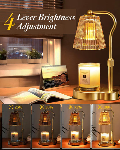Candle Warmer Lamp with Timer & Dimmable Settings, Adjustable Height Flameless Scented Wax Melter for Jar Candles, Elegant Home Decor Warmer Lamp with 2 Bulbs, Gift for Women Mom Friend Family, Black