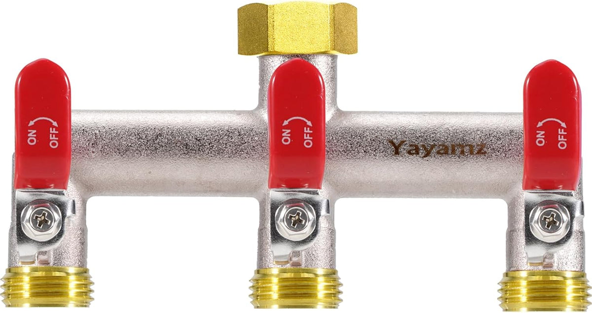 Garden Hose Splitter, 3/4” Rust and Freeze Resistant Outdoor Hose Manifold with 2 green Extra Long Handles Faucet Adapter-Heavy Duty Brass Nickel Plated 2-Way Valve