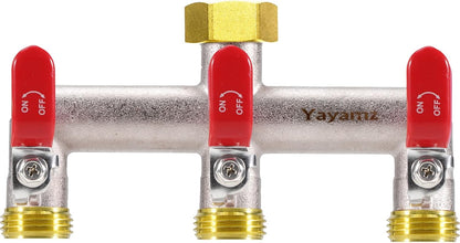 Garden Hose Splitter, 3/4” Rust and Freeze Resistant Outdoor Hose Manifold with 2 green Extra Long Handles Faucet Adapter-Heavy Duty Brass Nickel Plated 2-Way Valve