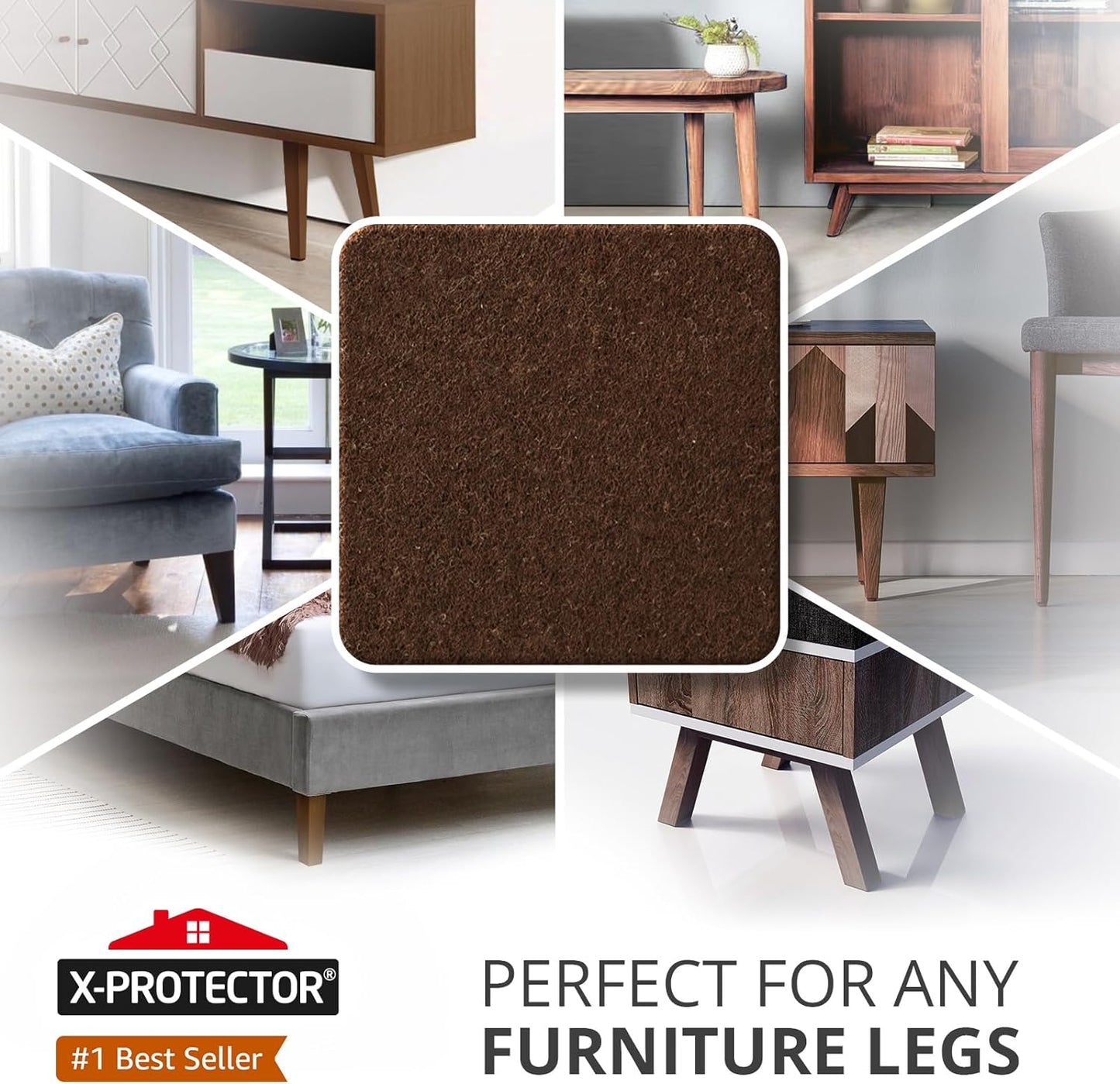 X-Protector Premium Felt Furniture Pads - 20 PCS 6 x 1/2" - Black Rectangular Pads with Tenacious Adhesive - Protects Hardwood, Laminate & Tile Floors