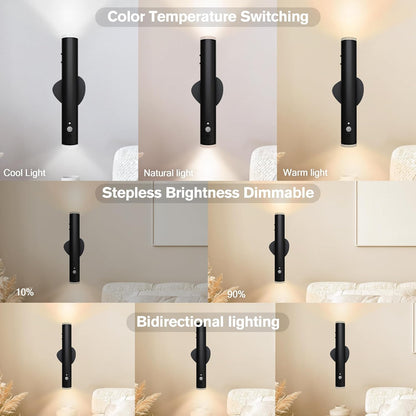 LYTARA Battery Operated Wall Sconce Set of Two, Rechargeable Wall Lights with Motion Sensor, Remote Control, Dimmable Metal Magnetic Wall Lamp for Decor, Bedroom, Night Light (Black, 2 Pcs)