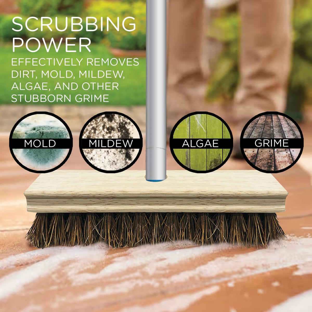 LOLA Deck Scrub Brush Outdoor Broom, Durable Bristles Remove Dirt, Grime, Grout, Leaves, Snow on Patios, Decks, Wet or Dry