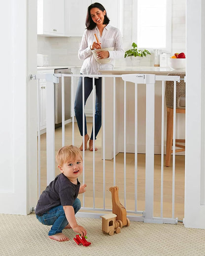 Cumbor 29.7-48" Baby Gate for Stairs, Mom's Choice Awards Winner-Dog Gate for Doorways, Auto Close Safety Pet Gate for Dogs Indoor, Easy Install Pressure Mounted Child Gate with Walk Thru Door, Brown