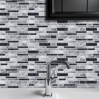 Heikki Peel-and-Stick Self-Adhesive Wall Tiles, 4.7×9.7-inch Kitchen & Bathroom Splashback Tiles, Marble Pattern Design (48-Piece Set) (Black-Gray)