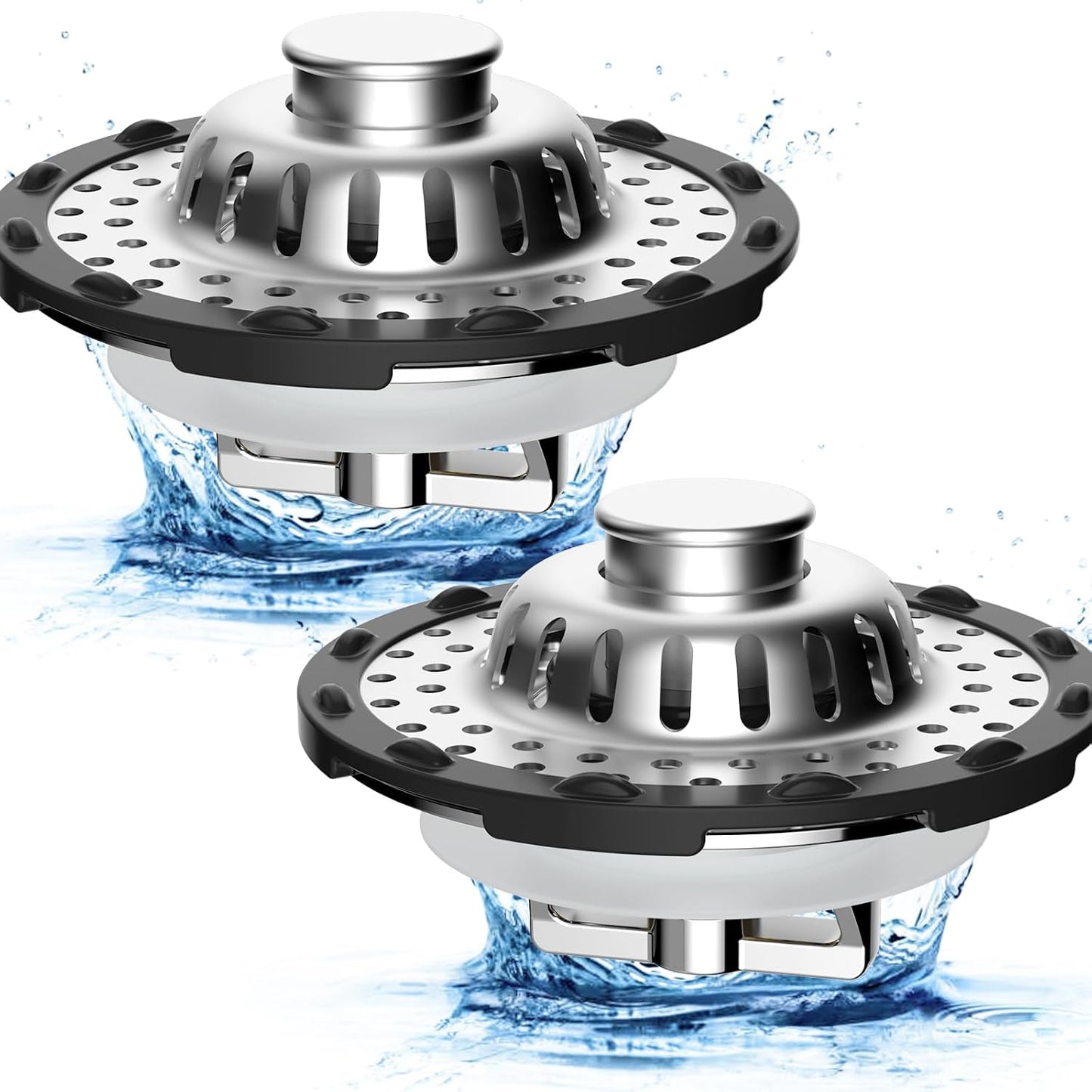 Universal Bathtub Drain Stopper Shower Drain Hair Catcher, Tub Stopper with Visible Top Strainer, Upgraded 3 in 1 Pop-up Drain Plug Fit for 1.5 to 2.4" Hole, Stainless Steel Filter Basket, Chrome