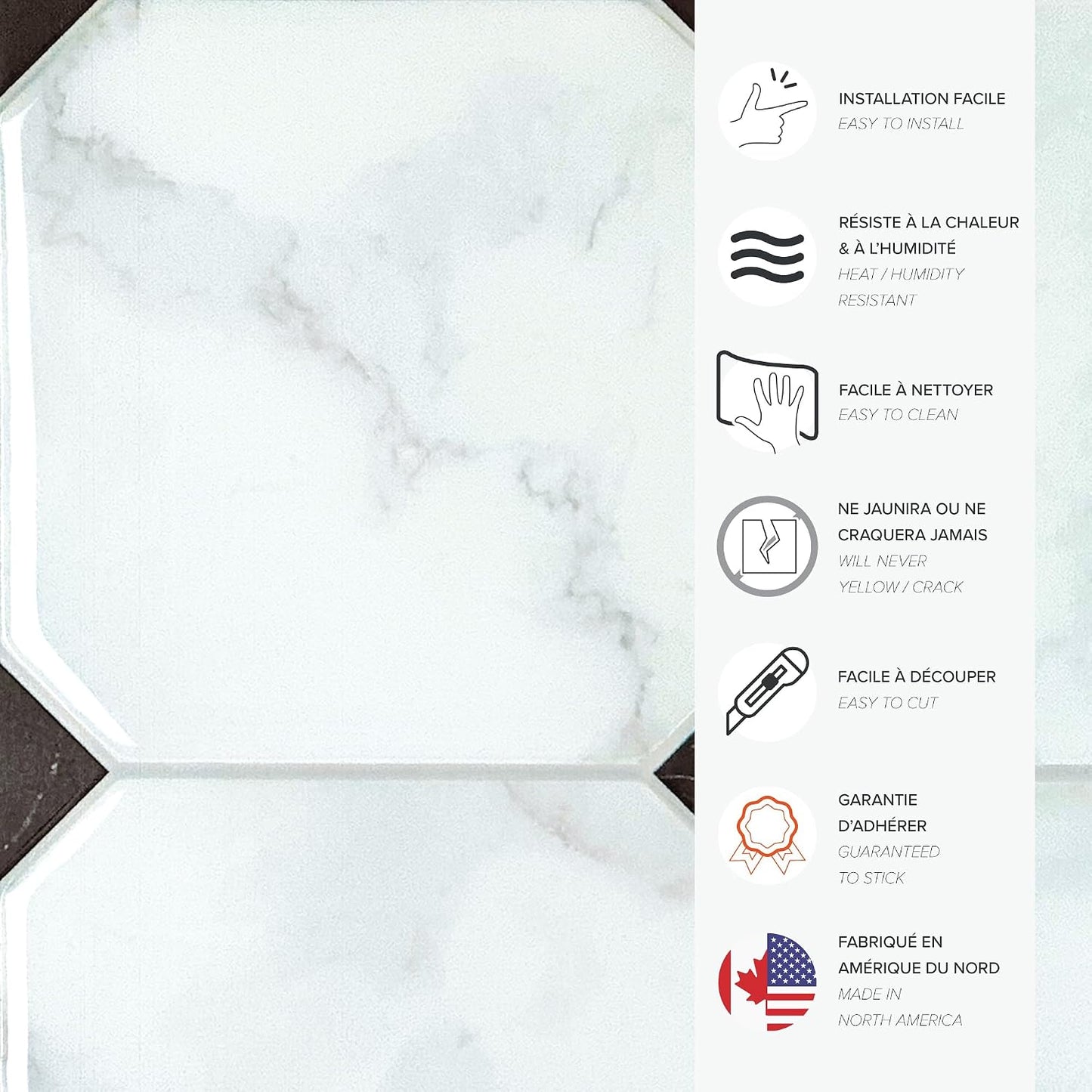SMART TILES Peel and Stick Backsplash - 5 Sheets of 7,75" x 7,75" - 3D Adhesive Peel and Stick Tile Backsplash for Kitchen, Bathroom, Wall Tile, Checkered