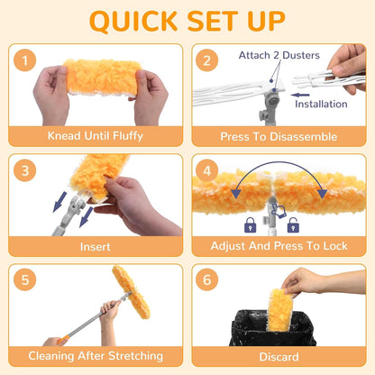 6 ft Heavy Duty Extendable Duster Handle with 50 Refills for Swiffer Duster, 360° Multi-Surface Dusters with 4X Cleaning Power for Home, Ceiling Fans, Windows, Dusting Hard-to-Reach Areas (Orange)