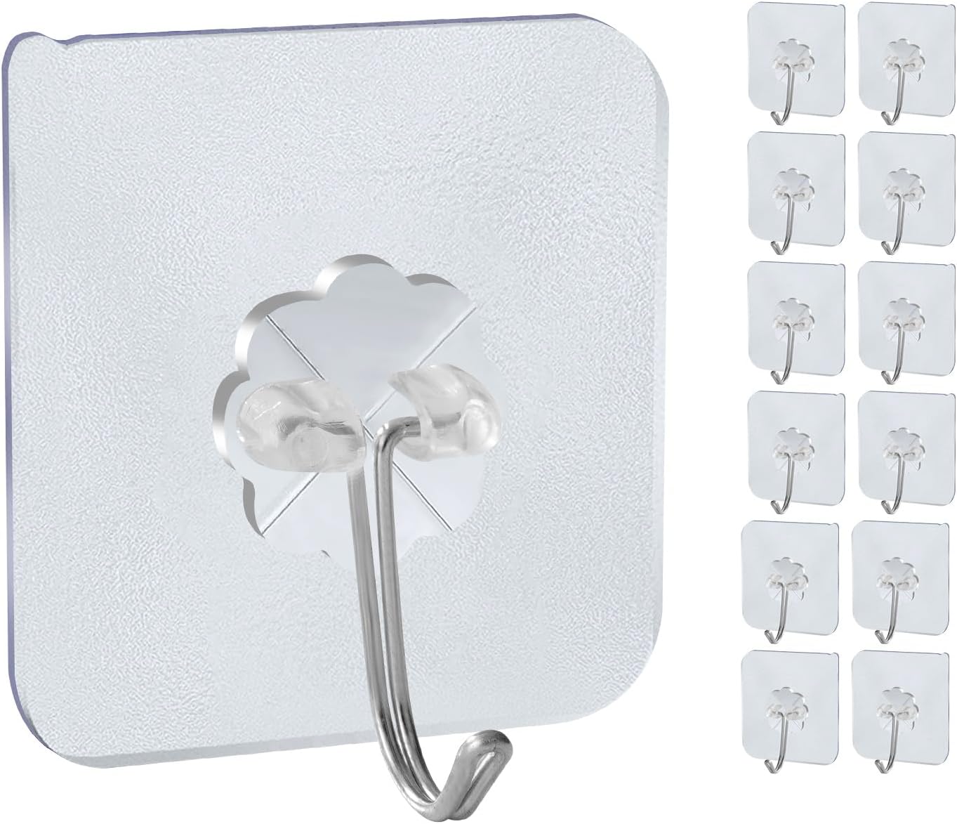 12heavy-Duty Transparent Strong self-Adhesive wall Hooks, Waterproof and Oil-Proof, with a Maximum Load Capacity of 22 pounds, Suitable for Rooms, Kitchens, bathrooms and Toilets