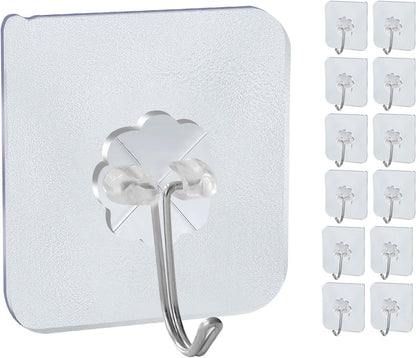 12heavy-Duty Transparent Strong self-Adhesive wall Hooks, Waterproof and Oil-Proof, with a Maximum Load Capacity of 22 pounds, Suitable for Rooms, Kitchens, bathrooms and Toilets