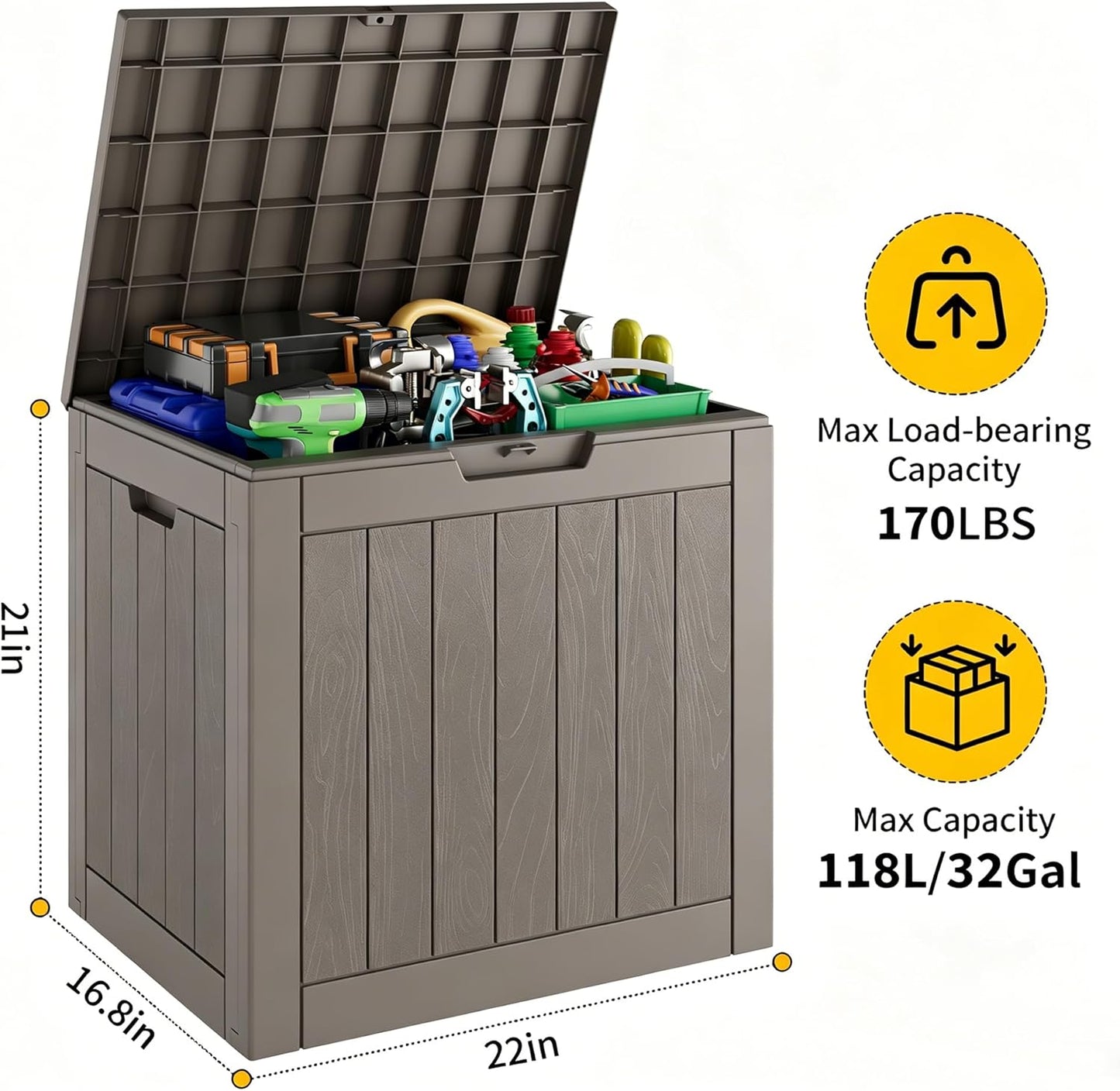 35 Gallon Outdoor Storage Box, Waterproof Resin Deck Box with Lockable Lid – Storage Cabinet for Patio Furniture, Pool Supplies, Garden Tools – Indoor & Outdoor Use