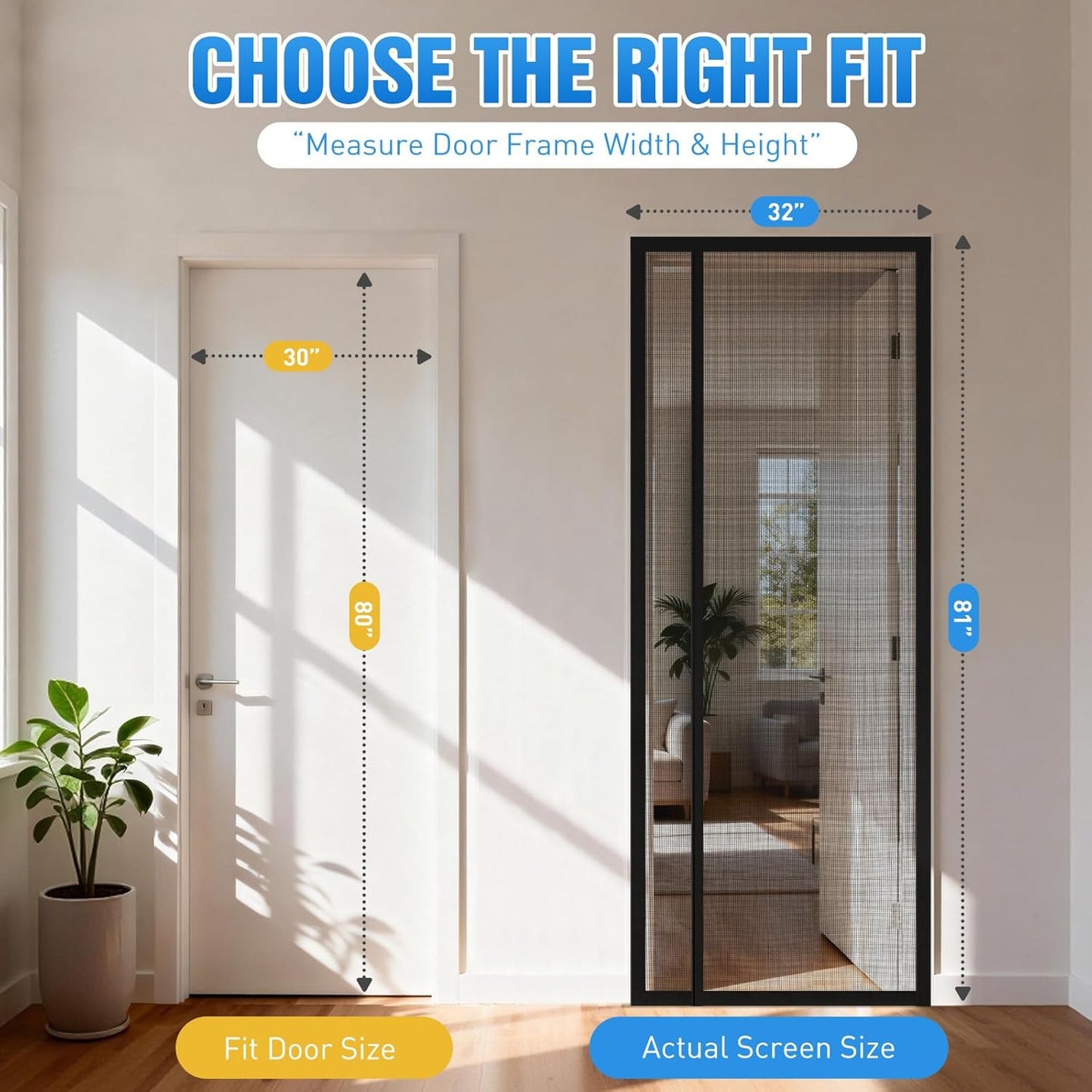 TasticTotes Magnetic Screen Door Mesh - Reversible Left & Right Opening with Magnetic Closure, Keep Buzz Out, Enjoy Fresh Air, Hands Free for Families & Pets (34" x 81", Fit Door Size 32" x 80")