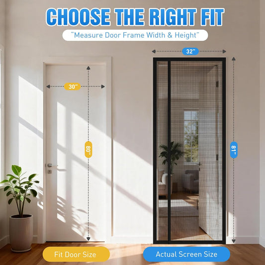 TasticTotes Magnetic Screen Door Mesh - Reversible Left & Right Opening with Magnetic Closure, Keep Buzz Out, Enjoy Fresh Air, Hands Free for Families & Pets (34" x 81", Fit Door Size 32" x 80")