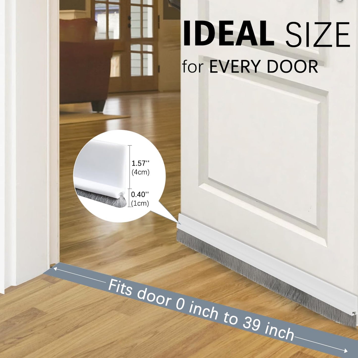 2 Pack Door Sweep Brush, Under Door Draft Stoppers with Brush, Draft Stopper for Bottom Reduce Noise, Weather Stripping for Doors Exterior with Self Adhesive, 2" W x 39" L, White