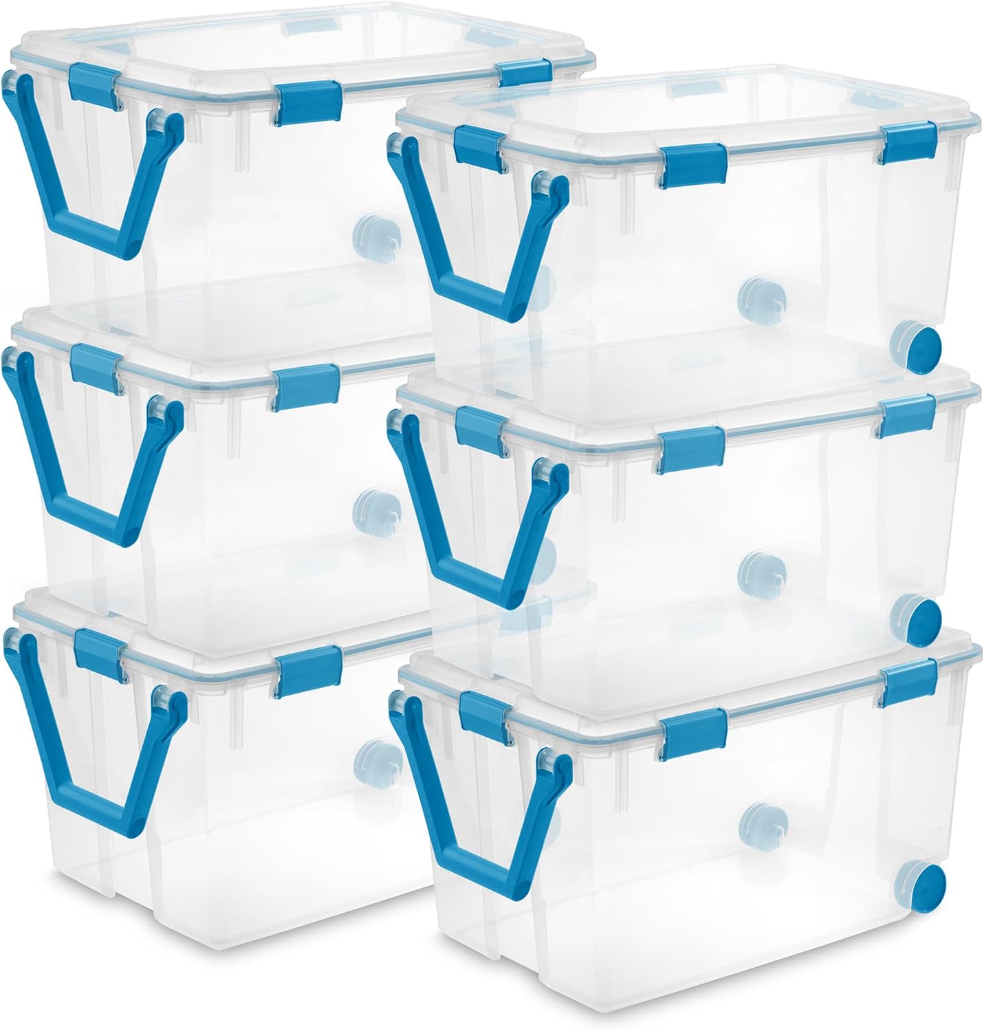 Sterilite 4-Pack Gasket Box, Home Storage Organizer Bins with Lids, 37 Quart – Stackable Clear Plastic Containers for Bedroom, Bathroom, Garage, Basement, or Attic
