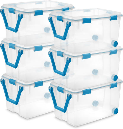 Sterilite 4-Pack Gasket Box, Home Storage Organizer Bins with Lids, 37 Quart – Stackable Clear Plastic Containers for Bedroom, Bathroom, Garage, Basement, or Attic