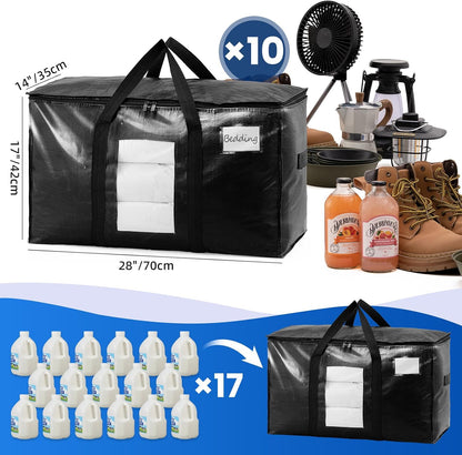 TAILI Extra Large Moving Bags, 4 Pack Blue Heavy Duty Totes For Storage with Visible Window, Wrap Around Handles, Storage Bags for Space Saving, Alternative to Moving Boxes