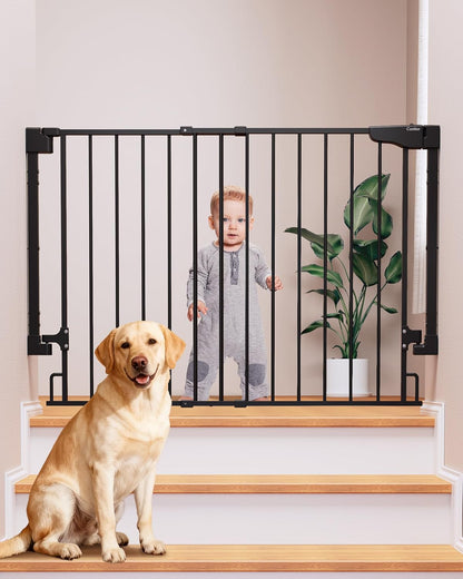 Cumbor 29.2–43" Baby Gate for Stairs, Hardware Mounted (Drill Required), Expandable No Bottom Bar Dog Gate, Auto Close Extra Wide Walk Thru, Pet & Toddler Proof Gate, Top & Bottom of Stairways (White)