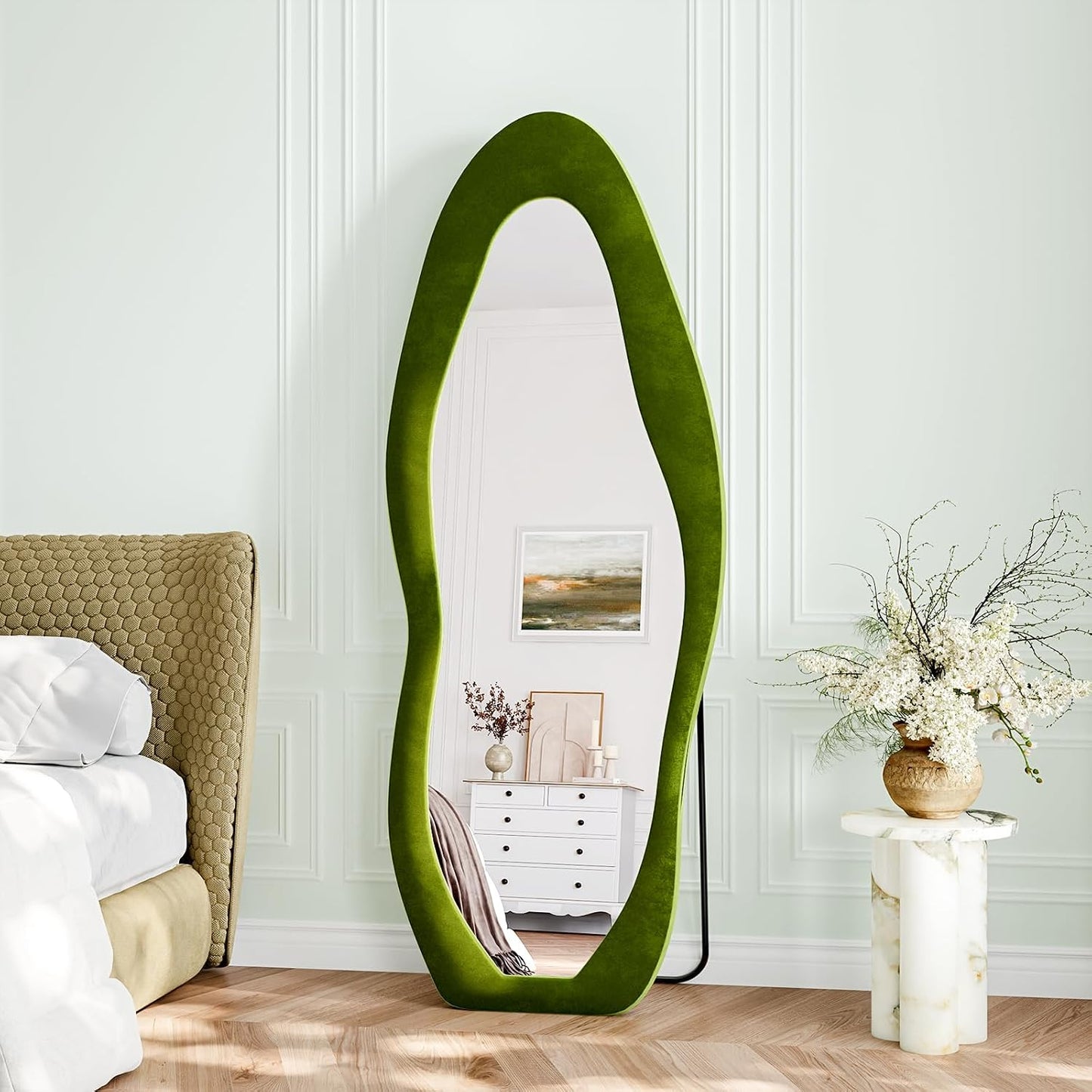 71"x32" Flannel Full Length Mirror, Arched Mirrors Full Length with Stand, Flannel Floor Mirror for Bedroom and Living Room, Full Body Mirror Hanging or Leaning, White