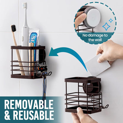 TAILI Upgraded Bathroom Mirror Suction Cup Toothbrush Holder with Razor Hook, Visible Safety Indicator, Large Capacity Inverted Trapezoid Design, Removable Shower Caddy for Toothbrush, Toothpaste, etc
