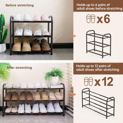 Gonfoam Shoe Rack for Closet, Expandable Shoe Organizer Storage Shelf, Adjustable Metal Free Standing Small Closet Shoe Rack for Entryway, Doorway (2-Tier Black)