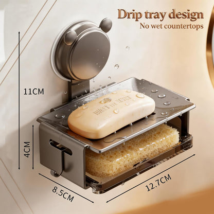 Heavyrain Soap Holder for Shower, Rustproof Aluminum Bar Soap Dish with Strong Suction Cups, Self Draining Soap Tray for Shower Wall, Sponge Caddy for Kitchen Sink, Modern Bathroom Organizer