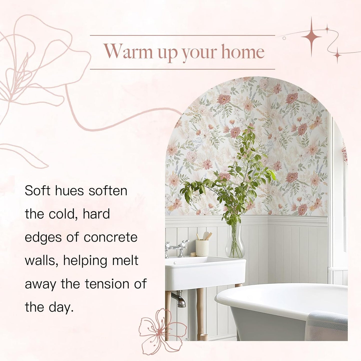 Dimoon 17.3''x78.7'' Peel and Stick Wallpaper Floral Cute Contact Paper Vintage Village Country Cottage Wallpaper Farmhouse Yellow Beige Renter Friendly Geometry Waterproof Embossed Kitchen Bedroom