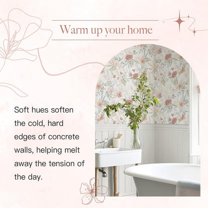 Dimoon 17.3''x78.7'' Peel and Stick Wallpaper Floral Cute Contact Paper Vintage Village Country Cottage Wallpaper Farmhouse Yellow Beige Renter Friendly Geometry Waterproof Embossed Kitchen Bedroom