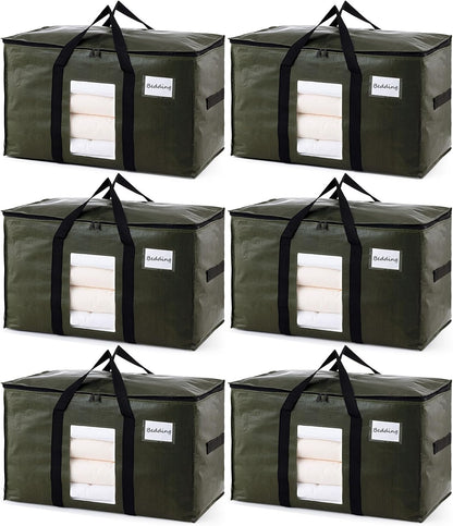 TAILI Extra Large Moving Bags, 4 Pack Blue Heavy Duty Totes For Storage with Visible Window, Wrap Around Handles, Storage Bags for Space Saving, Alternative to Moving Boxes