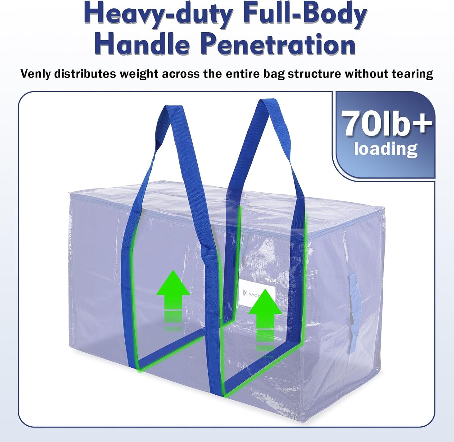 KYODOLED 10-Pack Clear Moving Bags Heavy Duty Extra Large, Storage Totes with Reinforced Handles, Zippers & Label Pocket, Transparent Packing Containers for College Dorm, Clothes, Bedding, Toys
