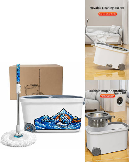 Spin Mop and Bucket System with Wringer, Microfiber Spin Mop and Bucket Set, Stainless Steel Handle, Rolling Mop Bucket with Drain Plug, Includes 3 Mop Heads for Hardwood Tile Floors