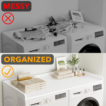 SpaceAid Washer Dryer Countertop, Laundry Wood Shelf Topper with Edge, 54" Width x 27.5" Depth Cover Guard Organizer for Washer and Dryer Laundry Hamper Counter Storage Organization (Black)