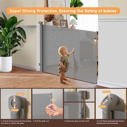 Retractable Baby Gate, 38" Extra Tall Mesh Dog Gate with Auto-Tension Design, 71" Wide One-Hand Operation Doorway Gates for Pets & Babies, No Bottom Rail Safety Gate for Hallways, Black