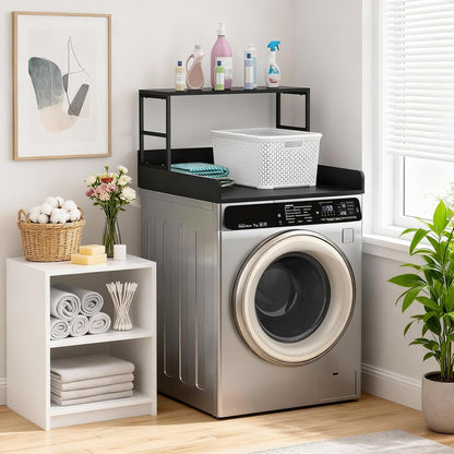Washer Dryer Countertop with Guardrails, Heavy Duty Laundry Room Counter Top with Anti-Slip Strips & Storage Space, Waterproof Over Washer Dryer Shelf for Laundry Room Organization Black