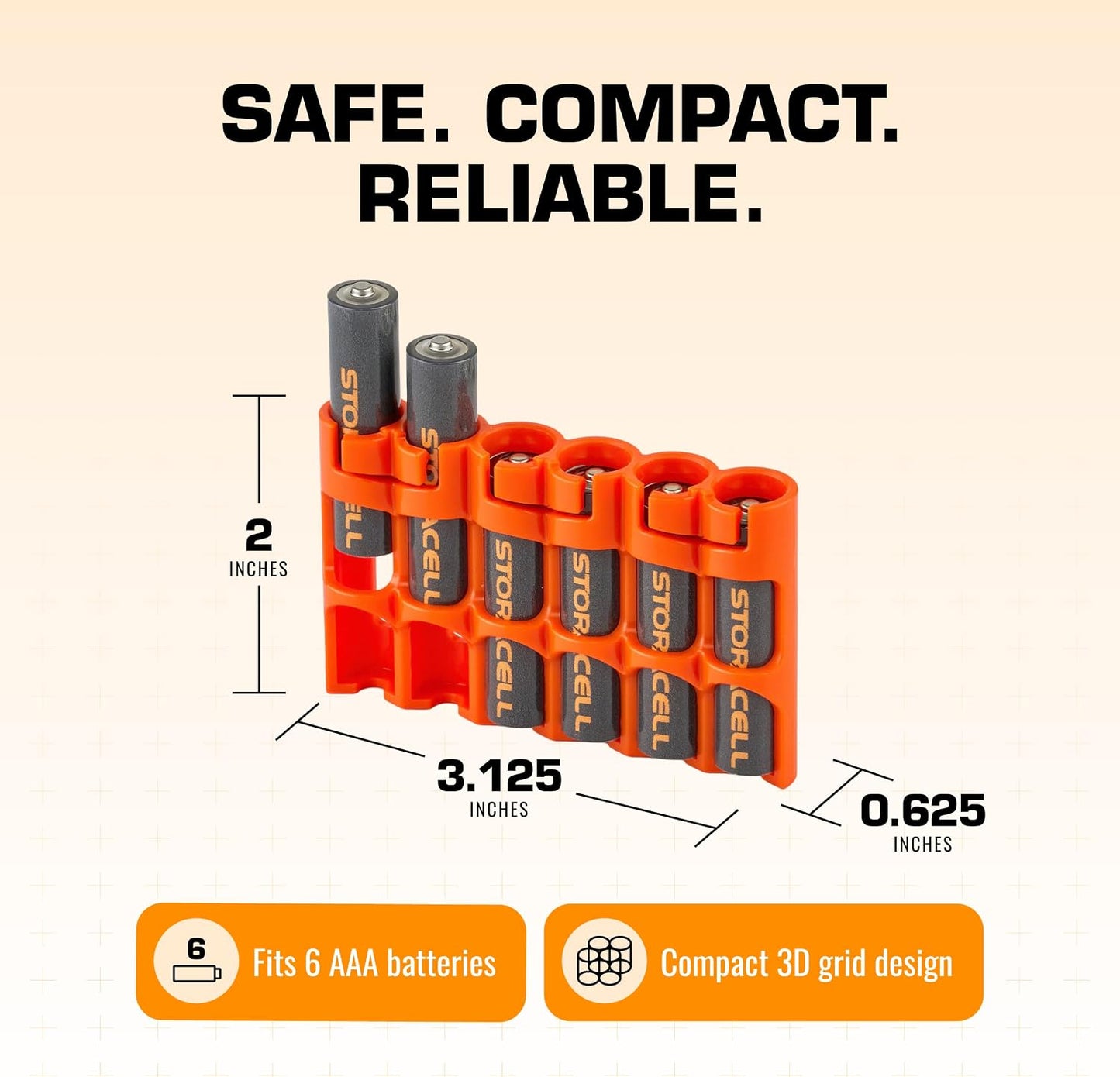 Storacell SLAAAORG by Powerpax SlimLine AAA Battery Caddy, Orange, Holds 6 Batteries, 1 Count (Pack of 1)