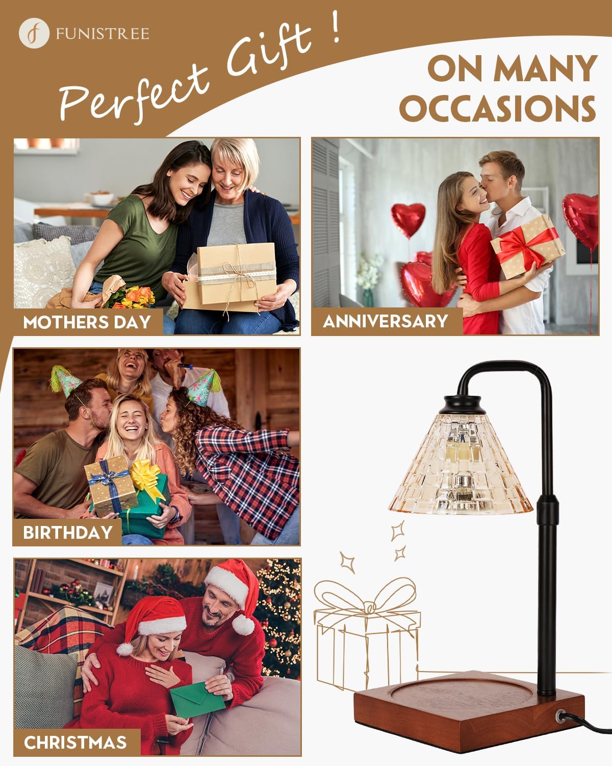 Candle Warmer Lamp Wood with Timer, Dimmable Electric Candle Lamp Warmer for Jar Candles, 2*35 Watt Bulb, Mothers Day Birthday Gifts for Women Men, Decorative Wooden Candle Lamp for Bedroom Home Decor