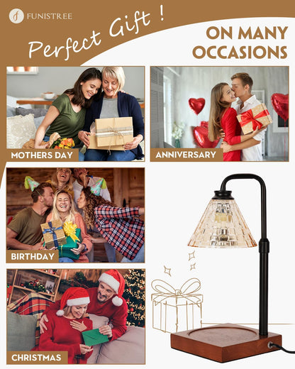 Candle Warmer Lamp Wood with Timer, Dimmable Electric Candle Lamp Warmer for Jar Candles, 2*35 Watt Bulb, Mothers Day Birthday Gifts for Women Men, Decorative Wooden Candle Lamp for Bedroom Home Decor