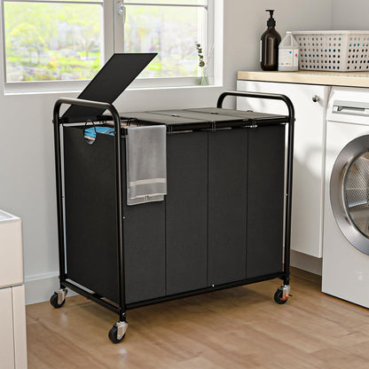 180L (47.55 Gal) Laundry Sorter 3 Section, Rolling Laundry Basket with Lockable Wheels and Lid, Laundry Hamper with 3 Separated Removable Bags Dirty Clothes Hamper for Laundry Room Organizer, Black