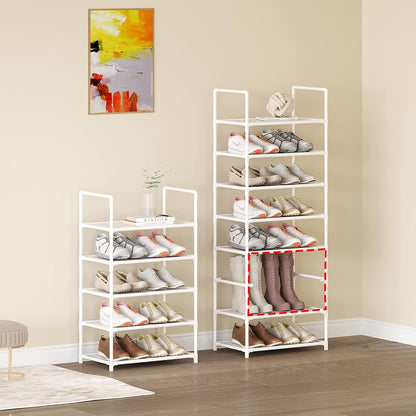 Small Shoe Rack 6-8 Pairs Sturdy Shoe Shelf 4-Tiers Narrow Stackable Shoe Organizer,Lightweight Kids Shoe Racks for Entryway, Doorway and Closet（Black）