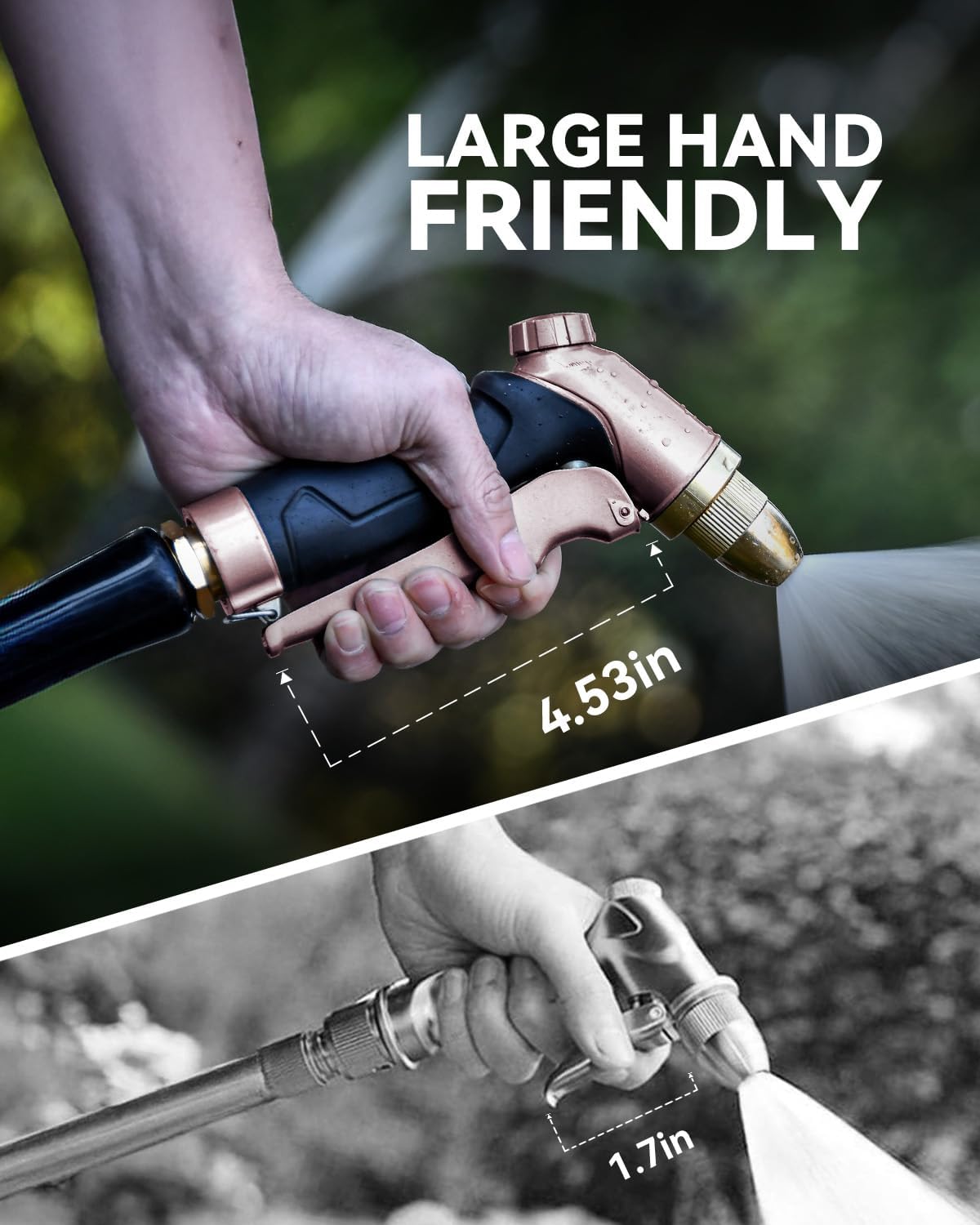 RAINPOINT Garden Hose Nozzle, 100% Heavy Duty Metal Hose Sprayer, High Pressure Water Hose Nozzle with Adjustable Spray Patterns and Flow Control for Watering Plants, Car Washing, Pet Washing, Gold