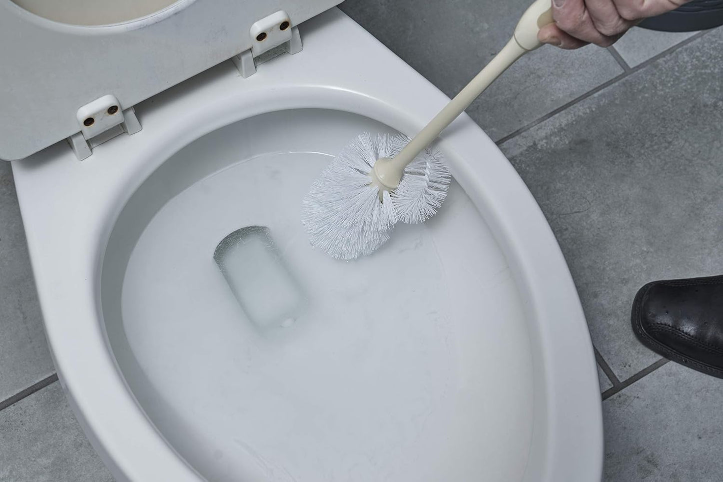 Superio Toilet Brush, Toilet Bowl Cleaning System with Scrubbing Wand, Under Rim Lip Brush for Bathroom