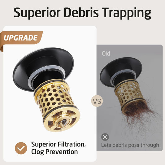 KES Bathroom Sink Drain with Overflow, All Metal Pop Up Drain for Bathroom Sink Stopper with Brass Strainer Basket Hair Catcher Anti Clog Rustproof 18/8 Stainless Steel Matte Black, S2018A-BK