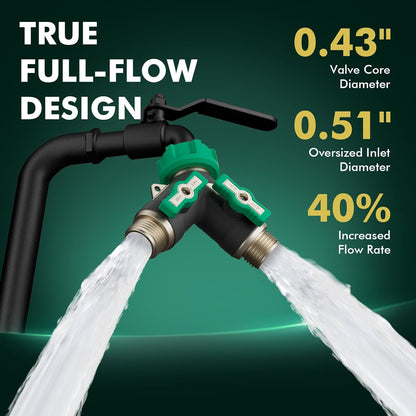 Restmo Heavy Duty 2 Way Y Garden Hose Splitter, Full Metal Body Full Flow Hose Splitter with Oversized Ball Valve, Extended Lever 3/4" GHT Outdoor Faucet Spigot Adapter for Garden Watering RV, Green