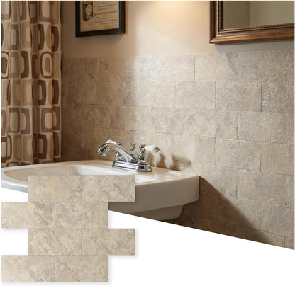 10- Sheet Polished White Peel and Stick Backsplash, 12’’Luxury PVC Ceramic Look Self Stick Subway Tiles, Waterproof Peel and Stick Wall Tiles for Kitchen and Bathrrom