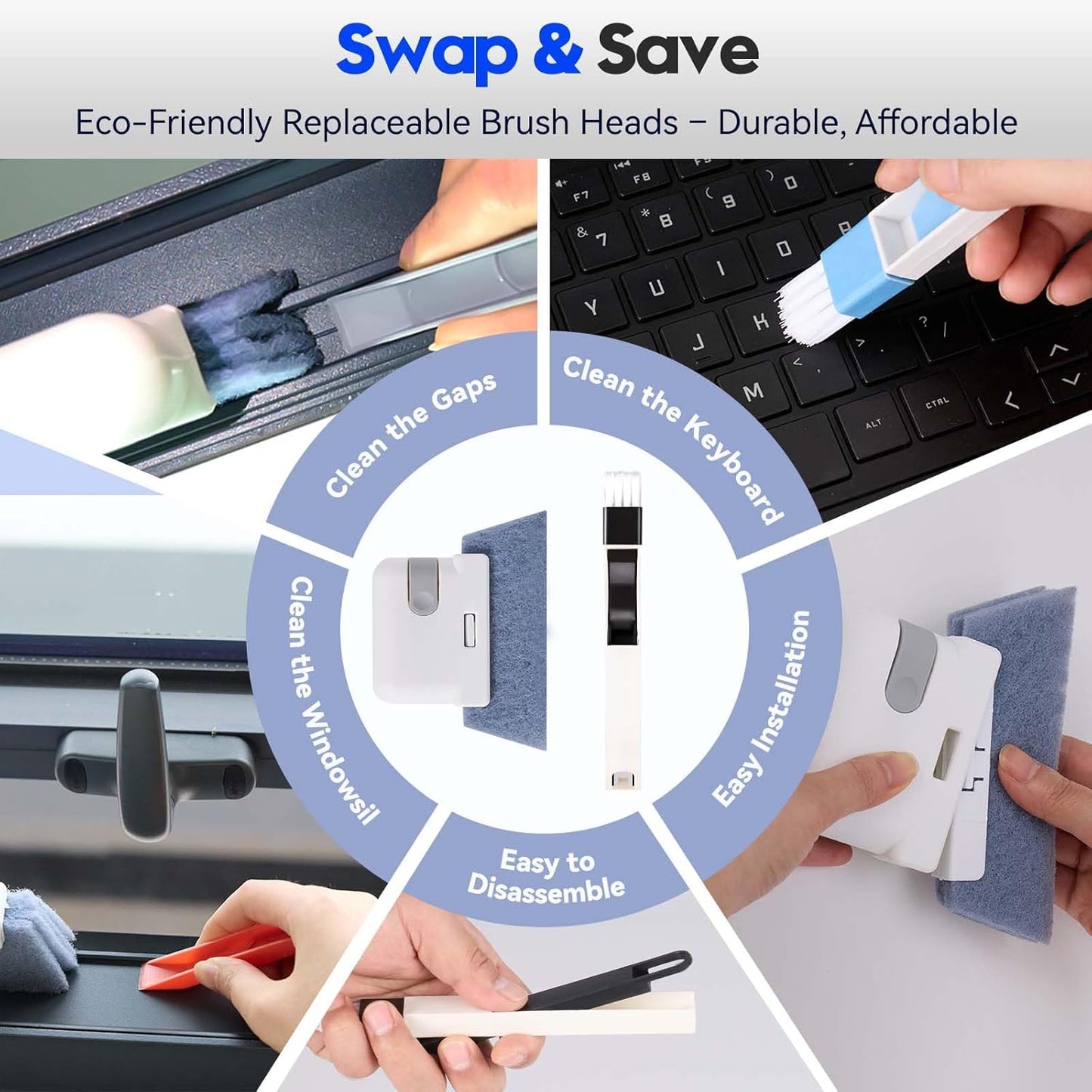 Window Track Cleaner Tools Set, 14 PCS Window Groove Cleaning Brush Kit for for Sliding Door, Window Sill, Shutter, Car Vents