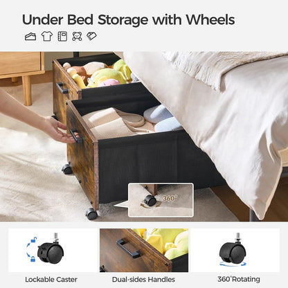 FOUCSSOMEI Under Bed Storage with Wheels, Wooden Under Bed Drawers On Wheels, Rolling Under Bed Shoe Storage, Space Saving, Rustic Brown,30L