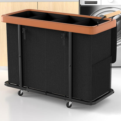 230L (60 Gal) Extra Large Fashion Laundry Sorter 3 Section with Lid, Rolling Laundry Basket Hamper with Handle, Laundry Organizer Storage Cart with Sturdy Metal Frame for Laundry Room, Hotel, White