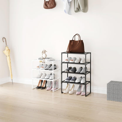 5-Tier Small Shoe Rack for Closet and Entryway, Narrow Shoe Shelf Organizer,Stackble Shoe Stand,Non-Woven Fabric Metal Free Standing Shoe Racks (White, 18" W x 9.9" D x 28.6" H)