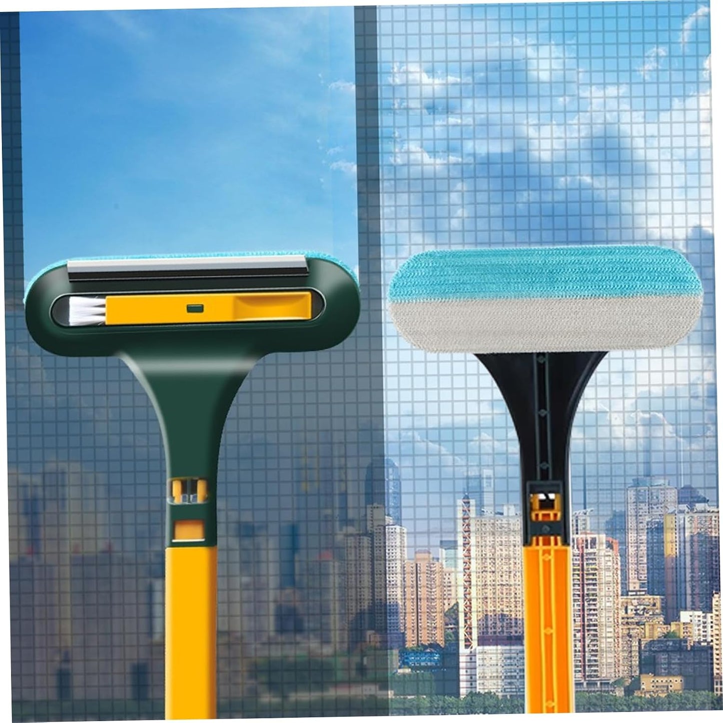 Window Screen Cleaning Brush 4PCS/Set 3 in 1 Double-Sided Window Screen Cleaner Dry＆Wet Long Handle Washable Window Cleaner Tool Home Accessory